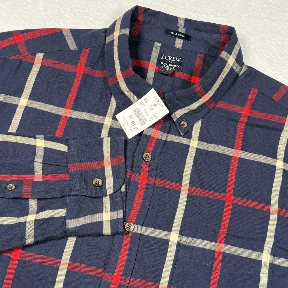 J.Crew Shirt Mens XL Blue Red Plaid Brushed Twill Long Sleeve Button Front